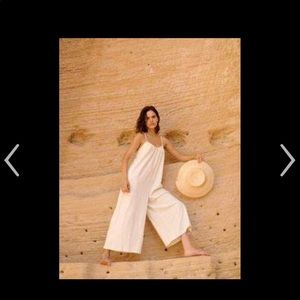 Ozma of California brown 100% raw silk jumpsuit